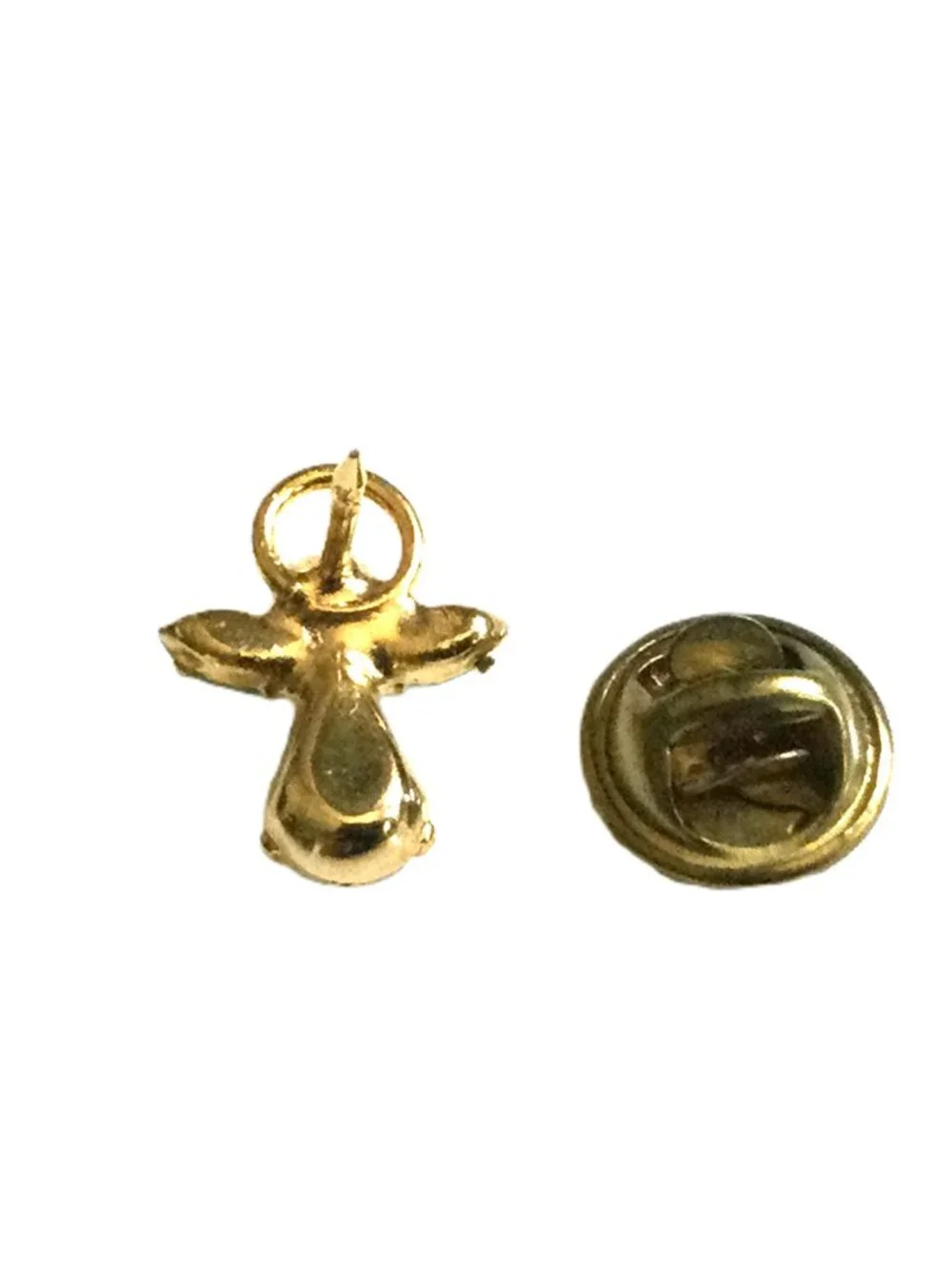 Vintage 1960s Birthstone Guardian Angel Lapel Pin‎ Gold Tone Rhinestone